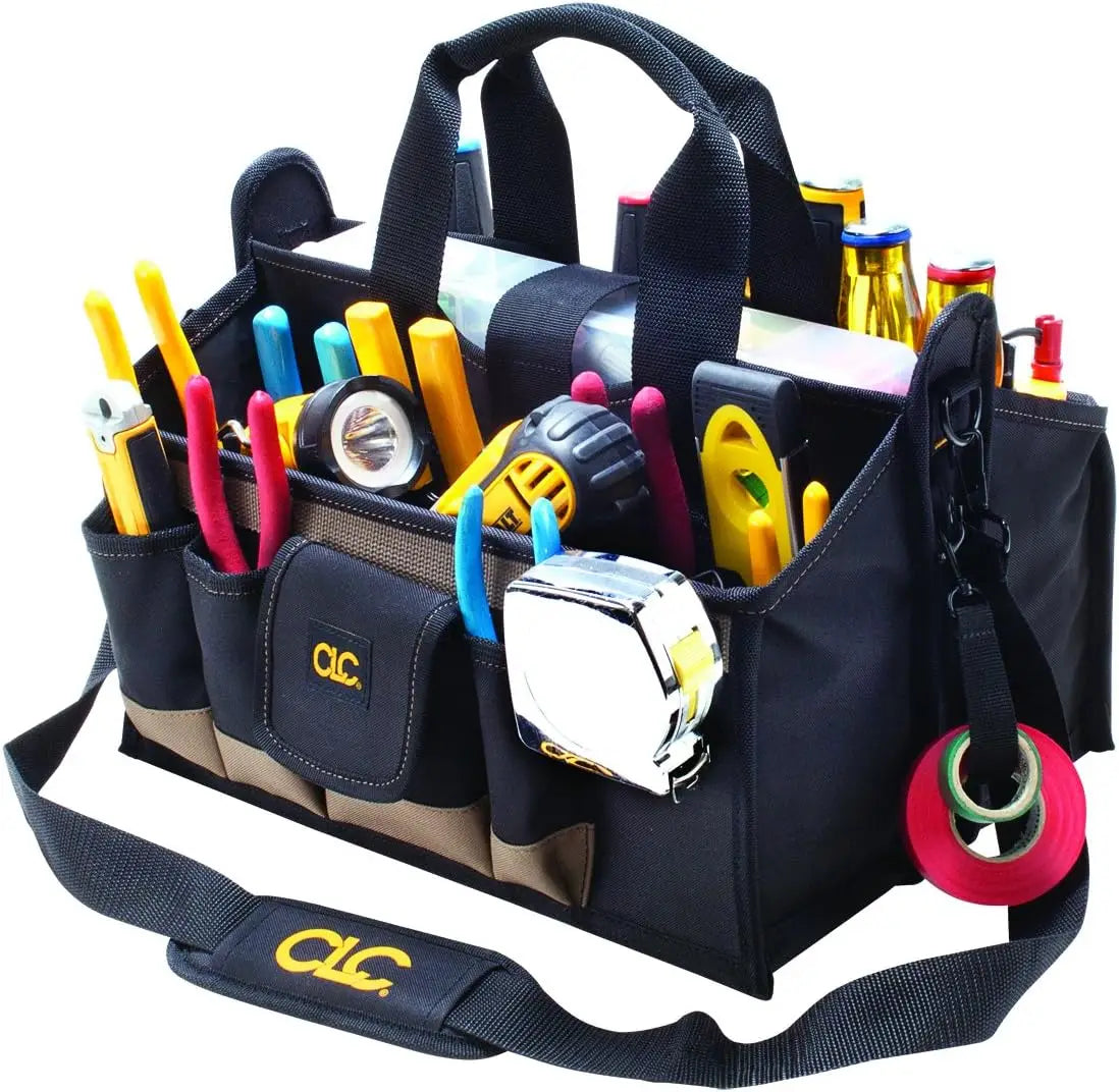 16-Inch Center Tray Tool Bag with 16 Pockets, Durable and Spacious for Easy Organization
