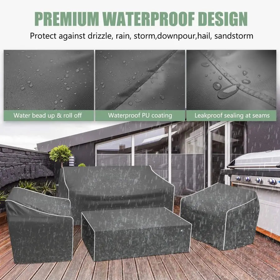 Patio Furniture Cover 4Piece Set, Heavy Dut 600D Outdoor Furniture Cover Waterproof for Lawn Patio Chairs, Loveseat and Coffe ta