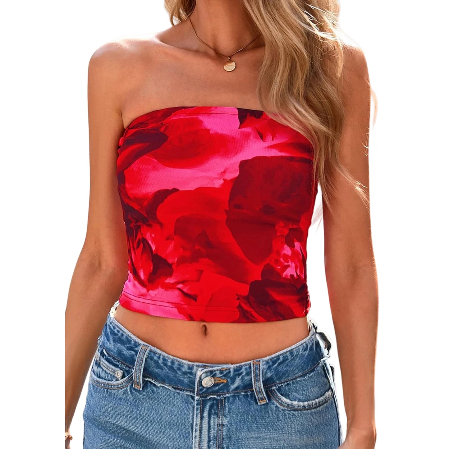 Goocheer Off Shoulder Ruffle Crop Top Floral Bandeau