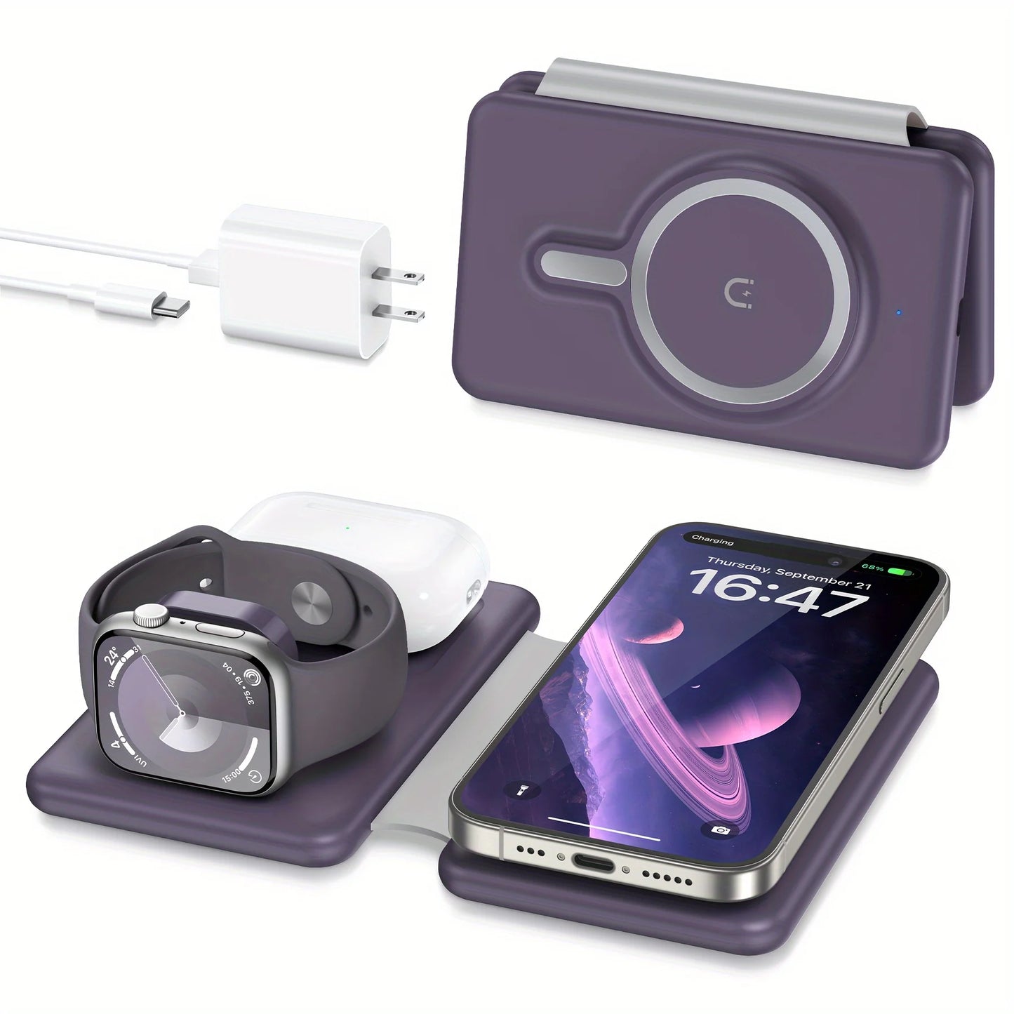 3-In-1 Travel Wireless Charger Station Magnetic Pad