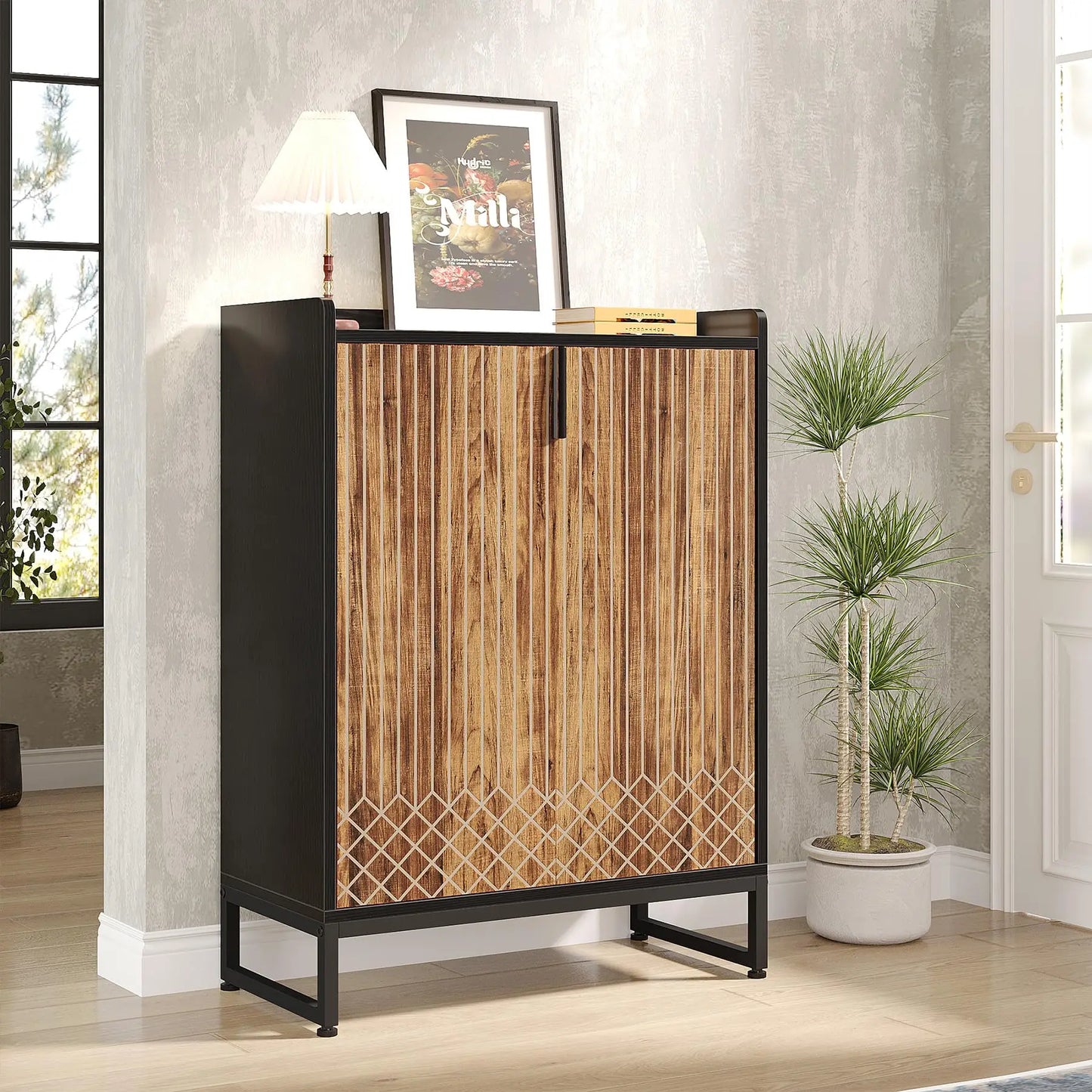 Tribesigns 5 Tier Shoe Cabinet Wood Storage Organizer