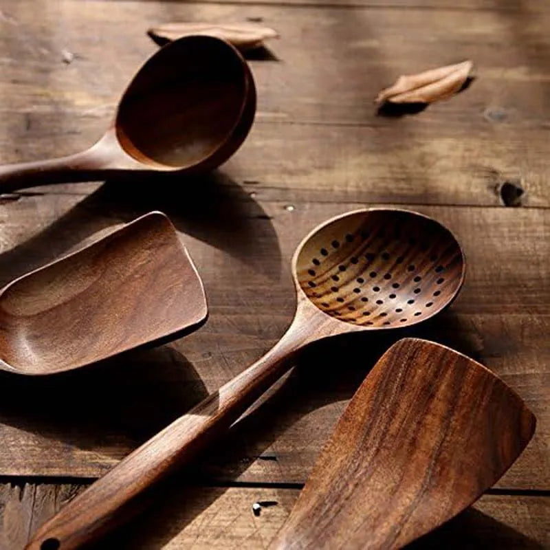Wooden Kitchen Utensils Set 5 Pieces Odor Free Rot Resistant