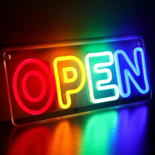 "OPEN" 4 Color LED Neon Sign Super Bright Commercial Window Glass Door Store Bar Restaurant Commercial Lighting USB Powered 16"