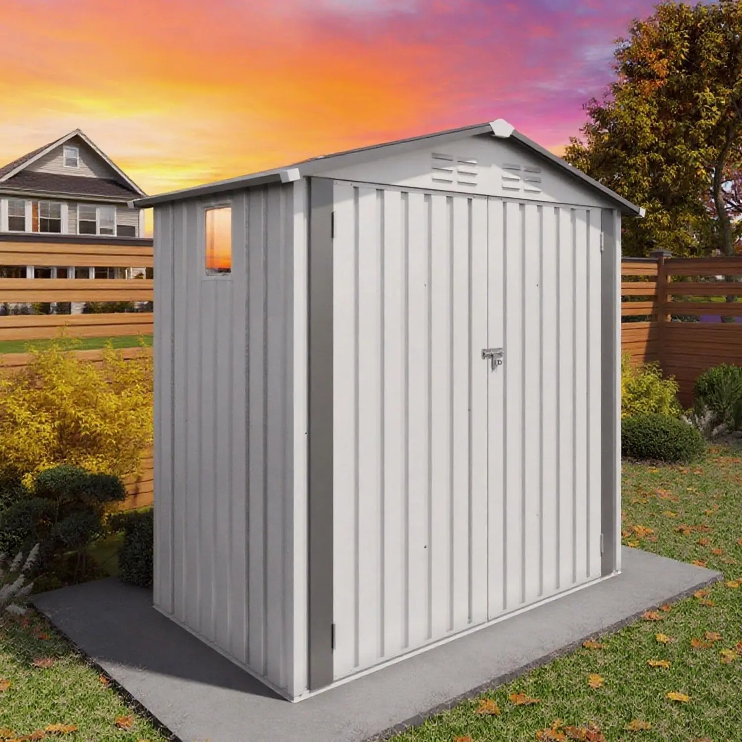 6x4FT Outdoor Metal Storage Shed Sloping Roof Lockable Aluminum Frame Garden Patio Lawn Tool Bike Easy Assembly, Customized