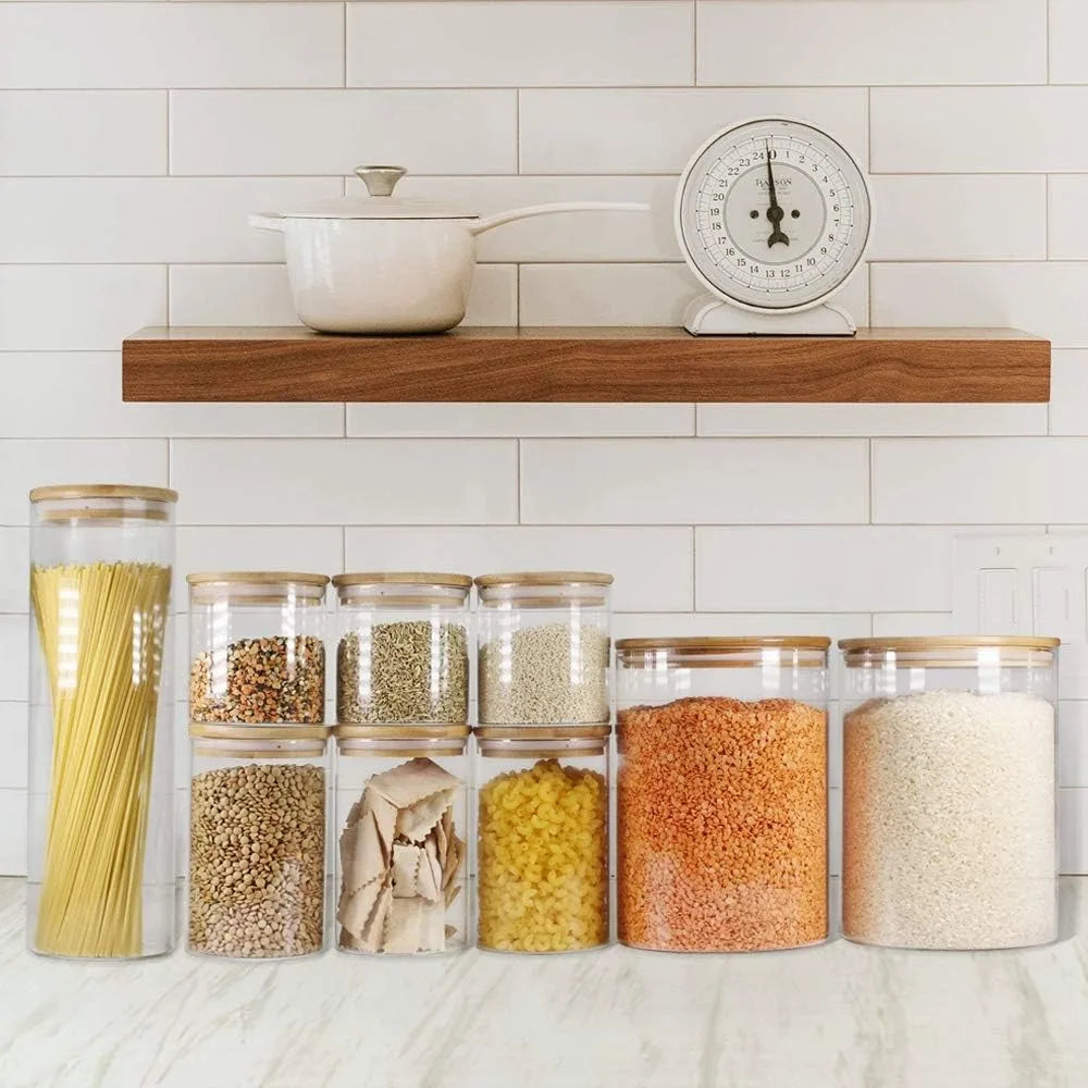 Glass Jars With Bamboo Lids Airtight Canisters Set