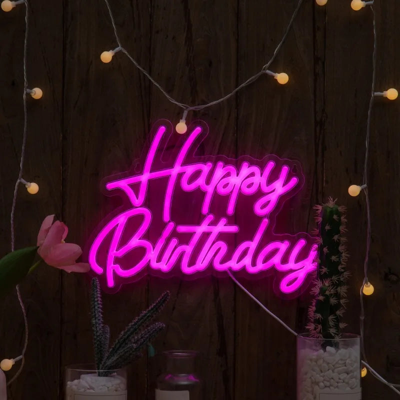 Happy Birthday Neon Lights USB Powered Wall Mount Decoration