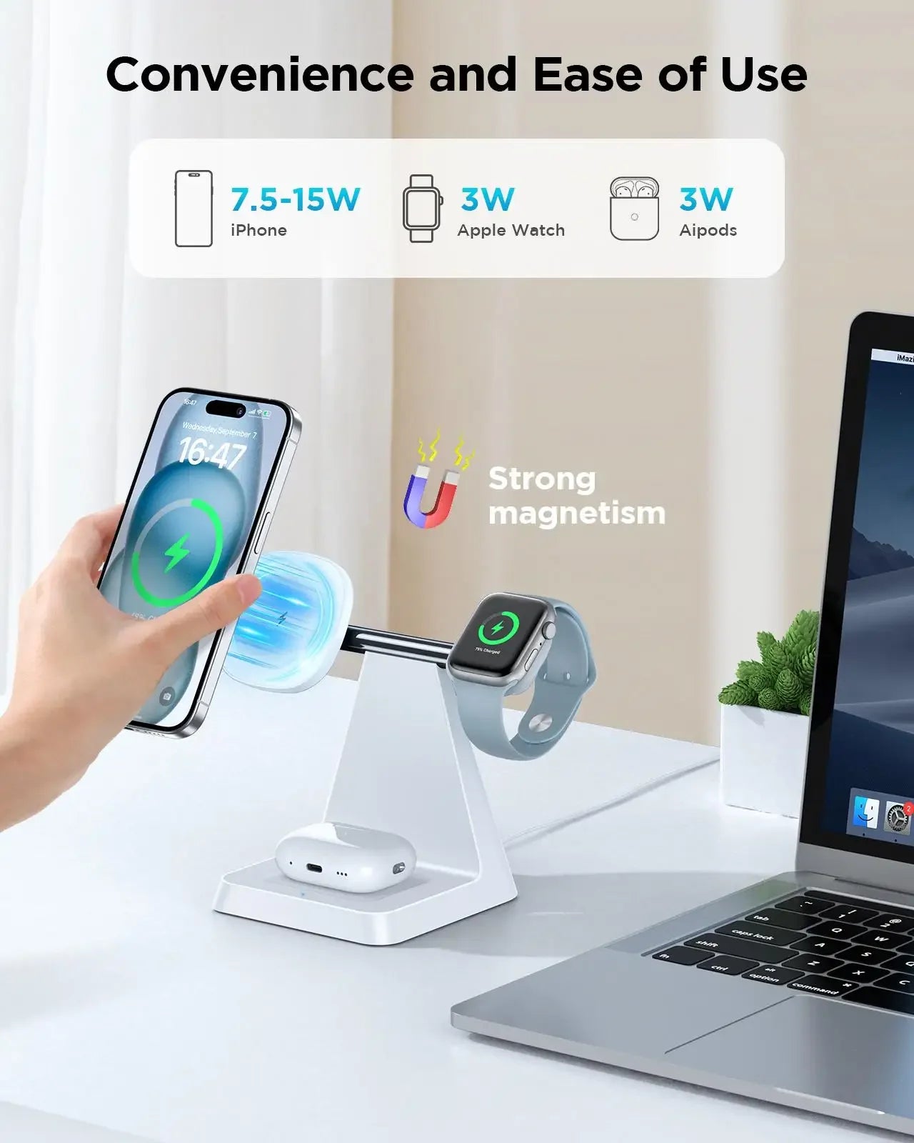 Iseyyox Magnetic 3 in 1 Wireless Charger for Apple iPhone