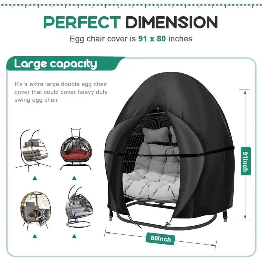 Egg Chair Covers with Zipper, 91x80 Inches, Extra Large Double Cover for Egg Chairr Outdoor Furniture, Heavy Duty Swing Hanging