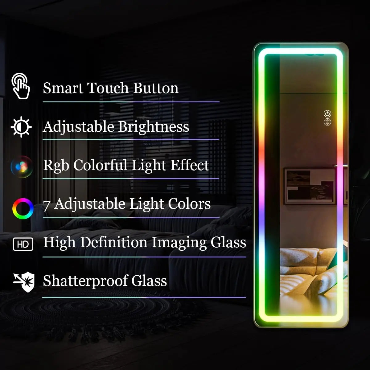 Koonmi LED Full Body Mirror With Dimming Lighting Wall