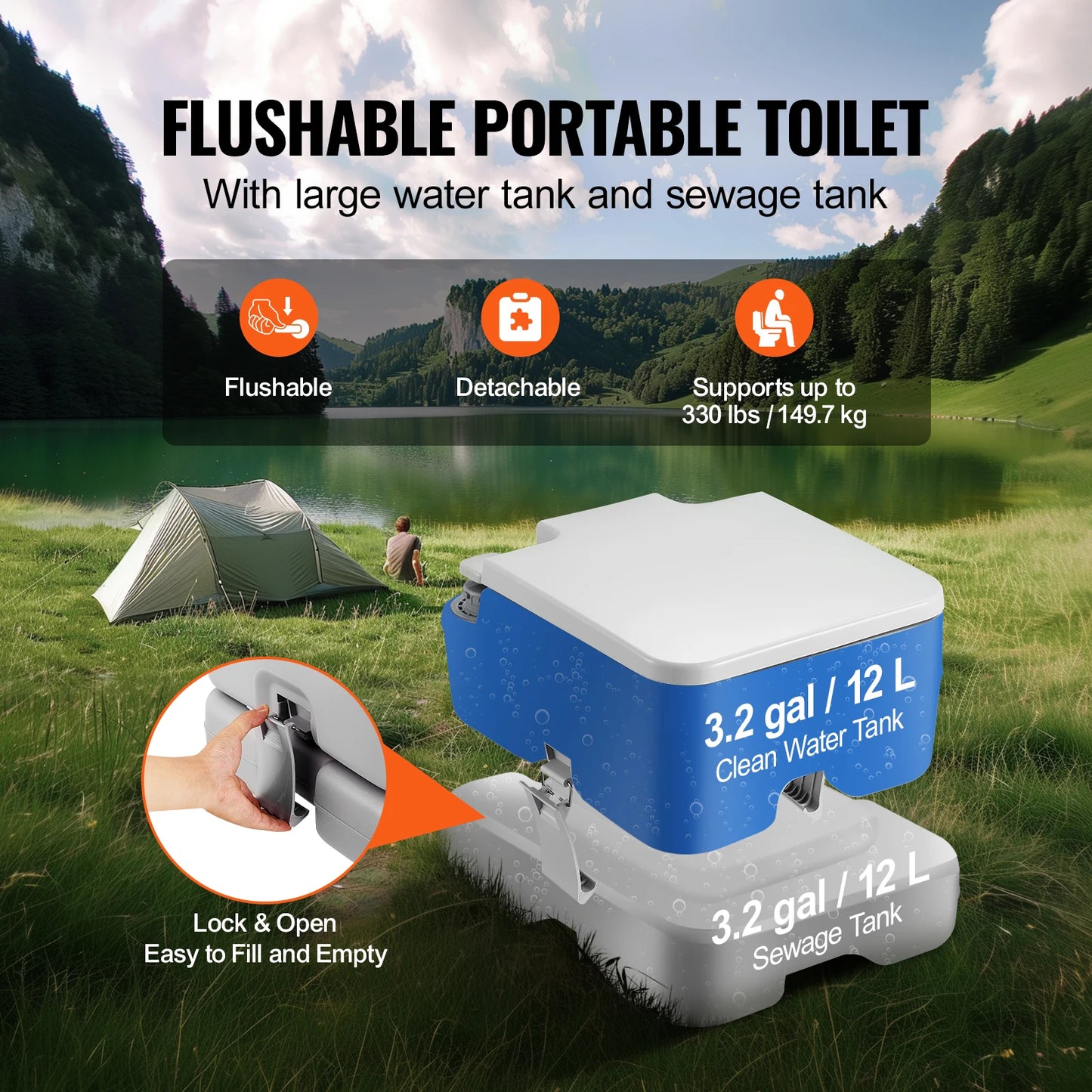 SucceBuy Portable Camping Toilet Pressurized Flush Odorless