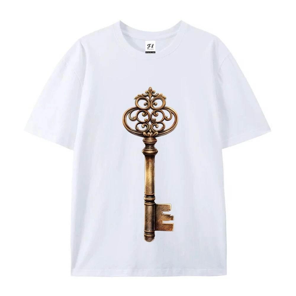 Mens Vintage Key Graphic Print Casual Tee Short Sleeve