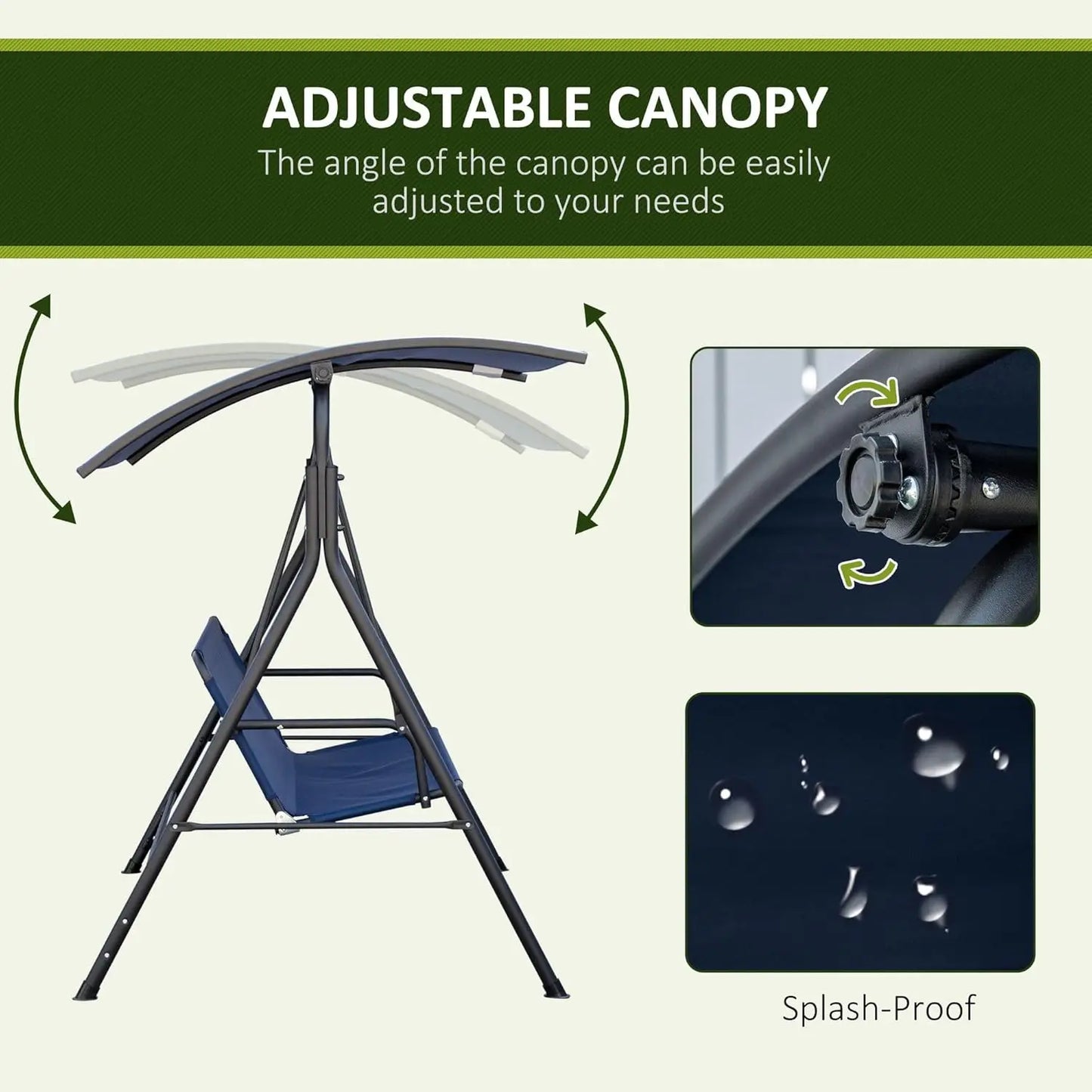3-Person Porch Swing With Stand, Outdoor Swing For Patio Porch With Adjustable Tilt Canopy & Comfortable Swing Bench-Style Seat,