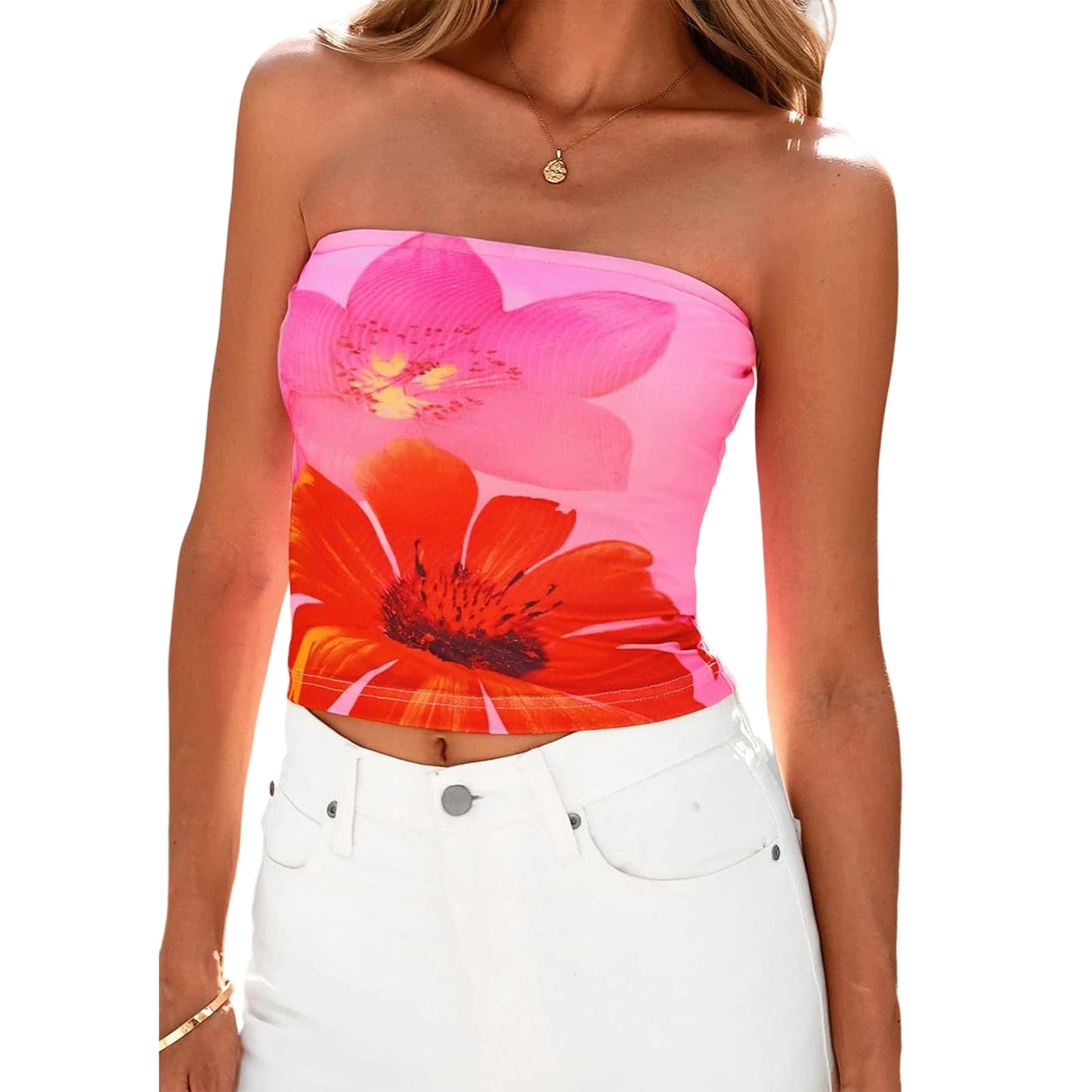 Goocheer Off Shoulder Ruffle Crop Top Floral Bandeau
