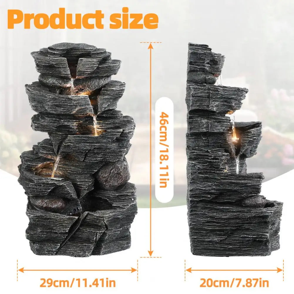 Outdoor Water Fountain with LED Warm Light Cascading Rock Water Fountain Patio Water Features Fountain Garden Waterfall Decor