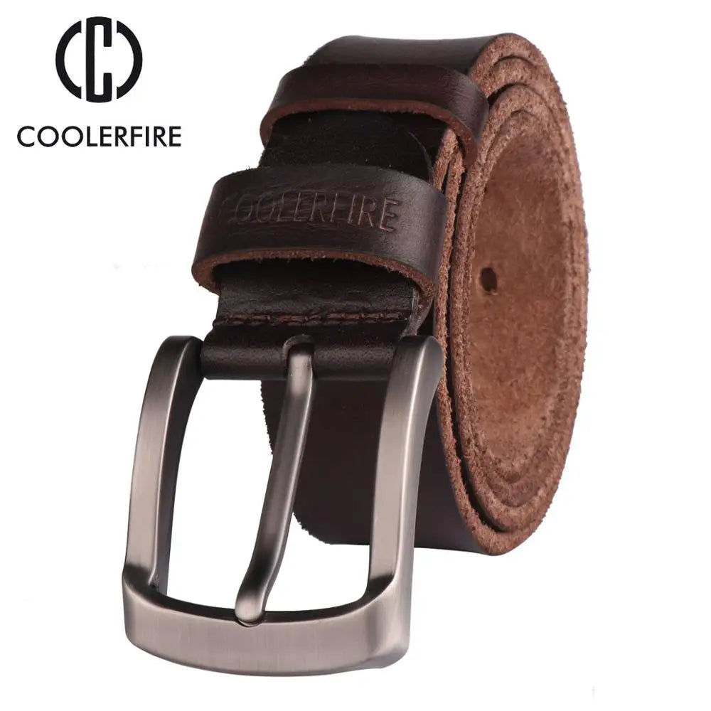 CCOOLERFIRE Full Grain Leather Mens Belt Genuine Cowhide