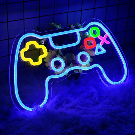 Gamer Neon Gamepad Shape Neon Gaming Sign for Boys Room, Dimmable LED Game Controller Neon USB Powered Colored Room Deco ration