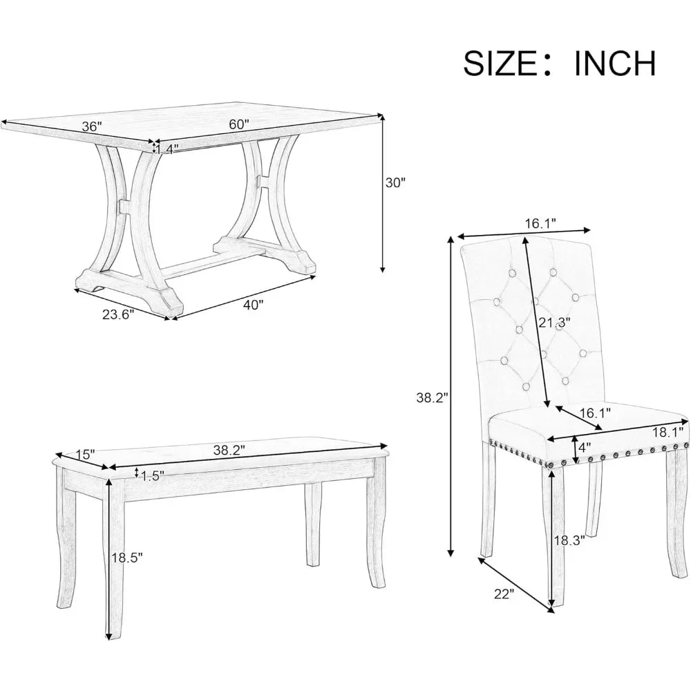 GUANGBAI Rustic Dining Table Set With Bench And Chairs