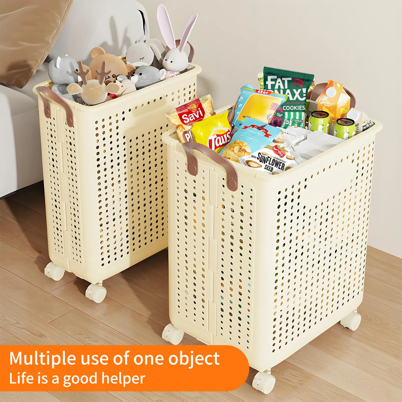 Laundry Basket Plastic Large With Wheel Foldable Clothing Storage Hamper Removable Organization Portable For Balcony Bathroom
