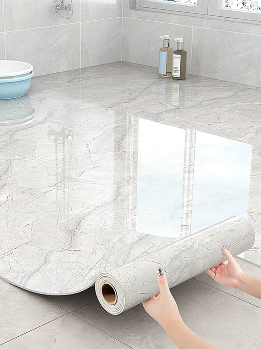 Imitation Marble Floor Tiles, Simple Self-Adhesive Wallpaper, DIY Peel and Stick, Waterproof, Non-Slip, Wear-Resistant Decorativ