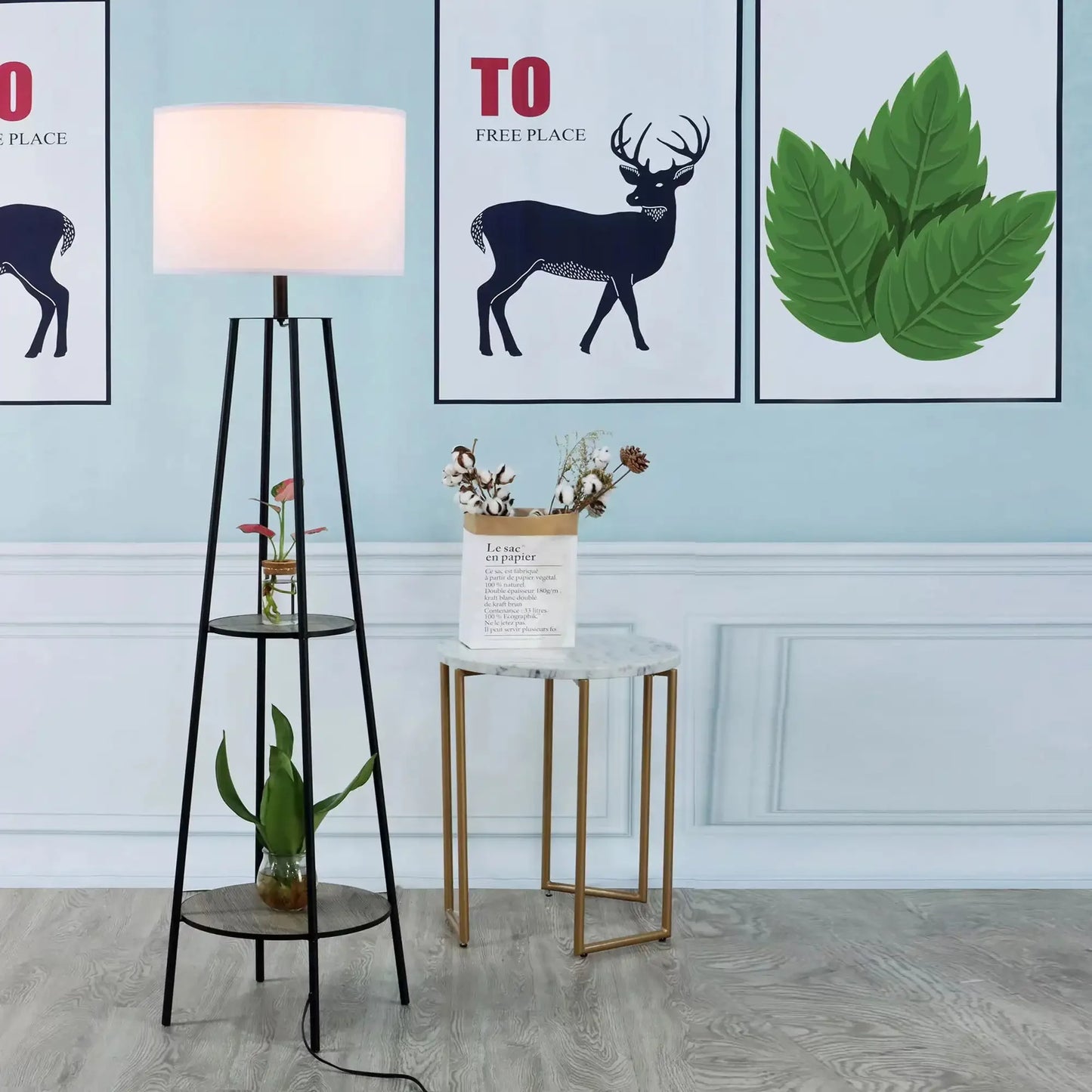 XMSJ Etagere Floor Lamp Mid Century With 2 Wood Shelves