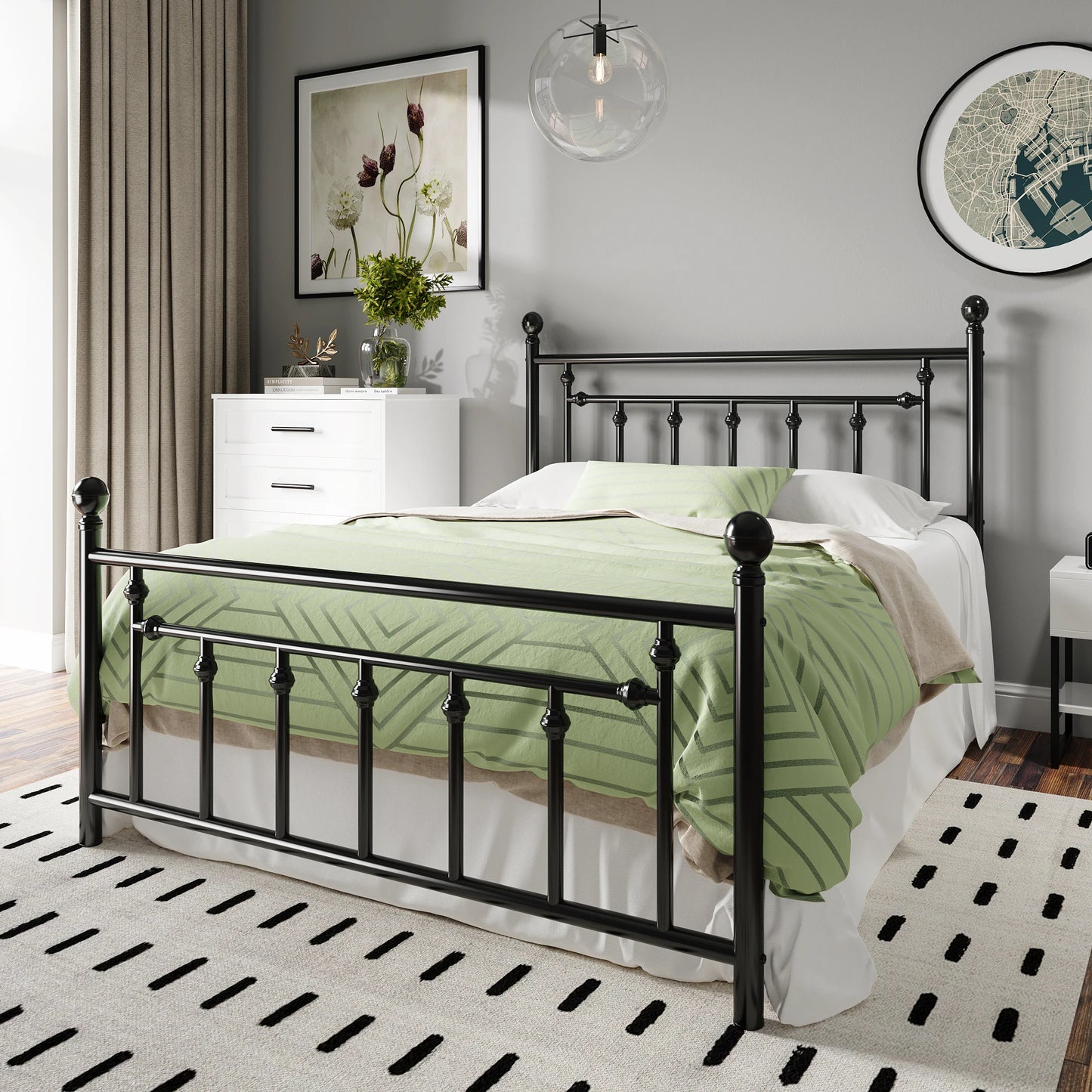 HOOMIC Metal Platform Bed Frame/Victorian Style Iron-Art Headboard and Footboard / 14 Inches Mattress Foundation Allewie