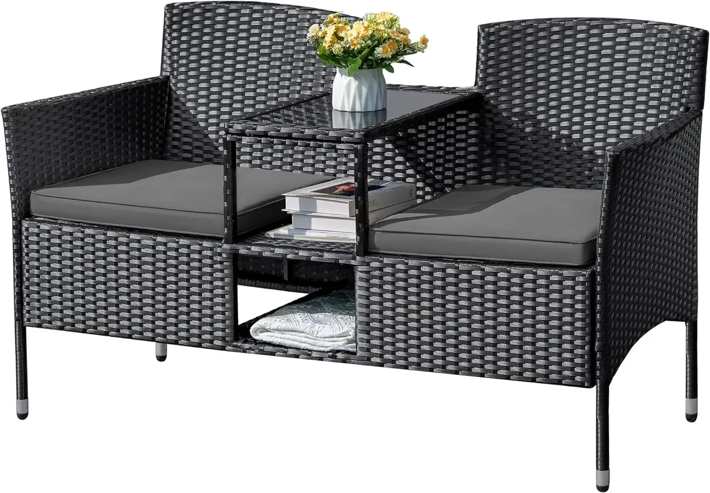 ANGDUO Outdoor Furniture Loveseat Patio Wicker With Table