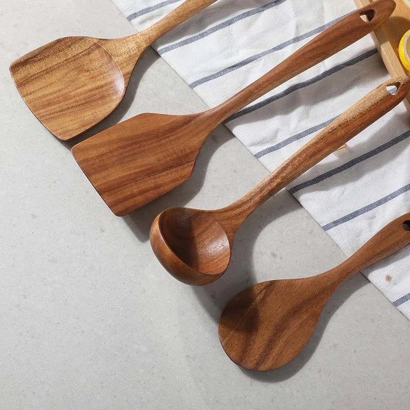 Wooden Kitchen Utensil Set FivePiece Non Scratch Spatulas