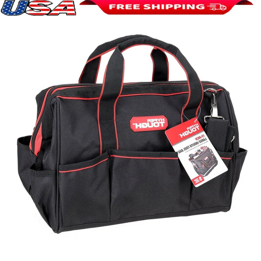 15 Inch Large Mouth Tool Bag with 8 Internal Pockets and 10 External Pockets Adjustable Shoulder Strap Home Garage Car Use