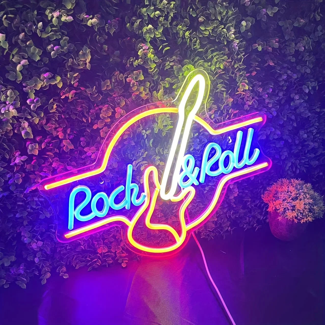 Guitar Rock Roll Neon Sign LED Wall Mount Display Bright