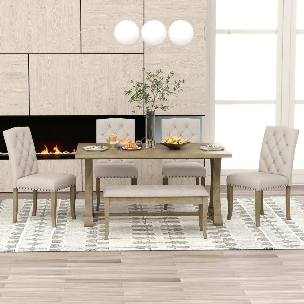 GUANGBAI Rustic Dining Table Set With Bench And Chairs