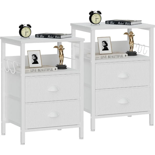 Frame Nightstands Set 2 End Tables With Fabric Drawers