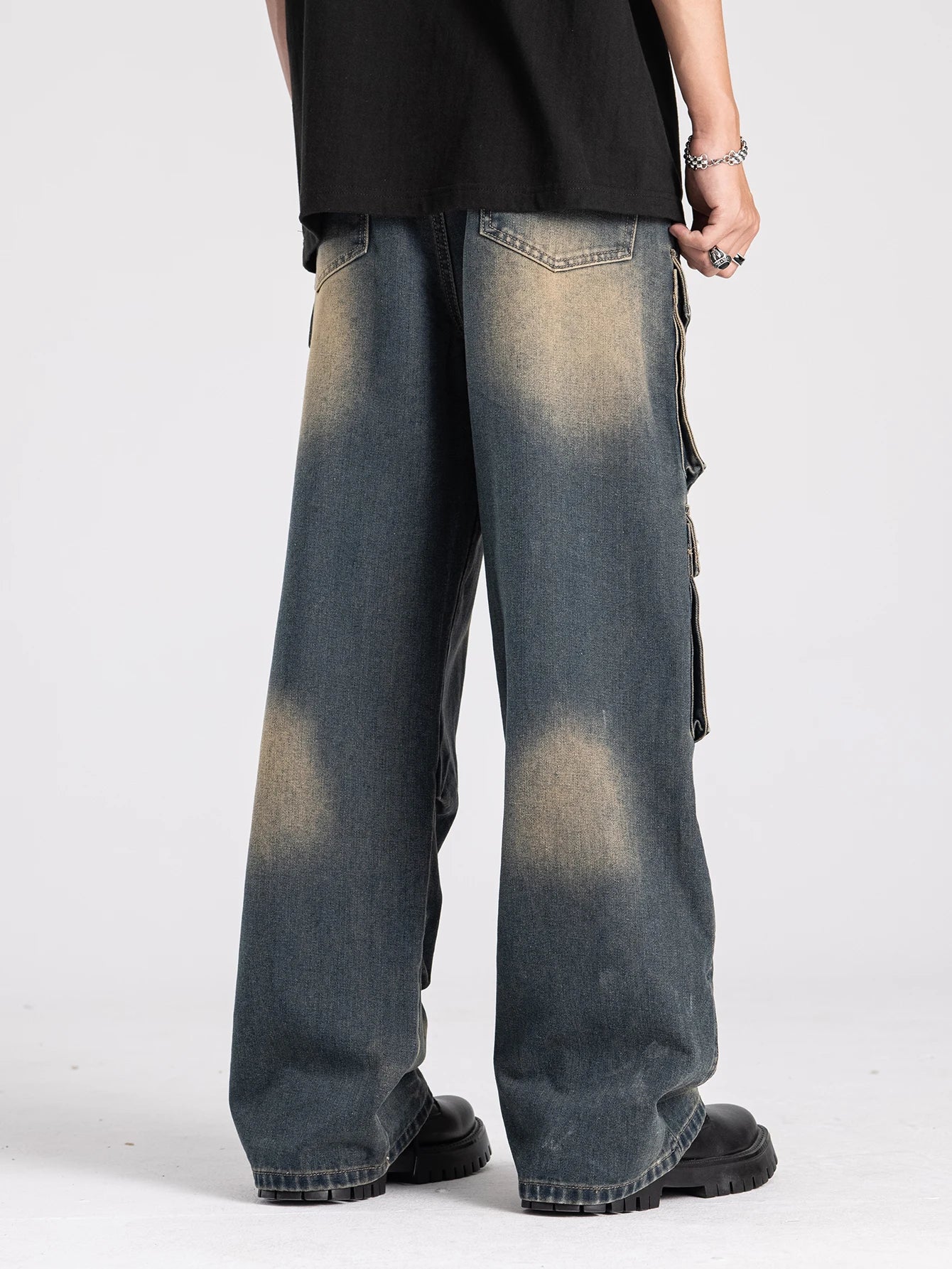 CN Zhejiang Mens Washed Cargo Baggy Jeans Denim Pants