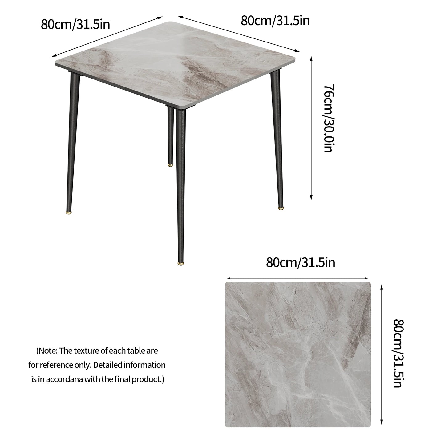 LUVODI Square Dining Table for 4 Restaurant Kitchen Cafe Shop Marble Dining Desk with Dining Chair Sets