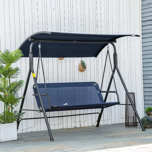 3-Person Porch Swing With Stand, Outdoor Swing For Patio Porch With Adjustable Tilt Canopy & Comfortable Swing Bench-Style Seat,