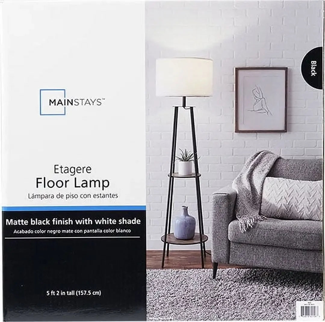 XMSJ Etagere Floor Lamp Mid Century With 2 Wood Shelves