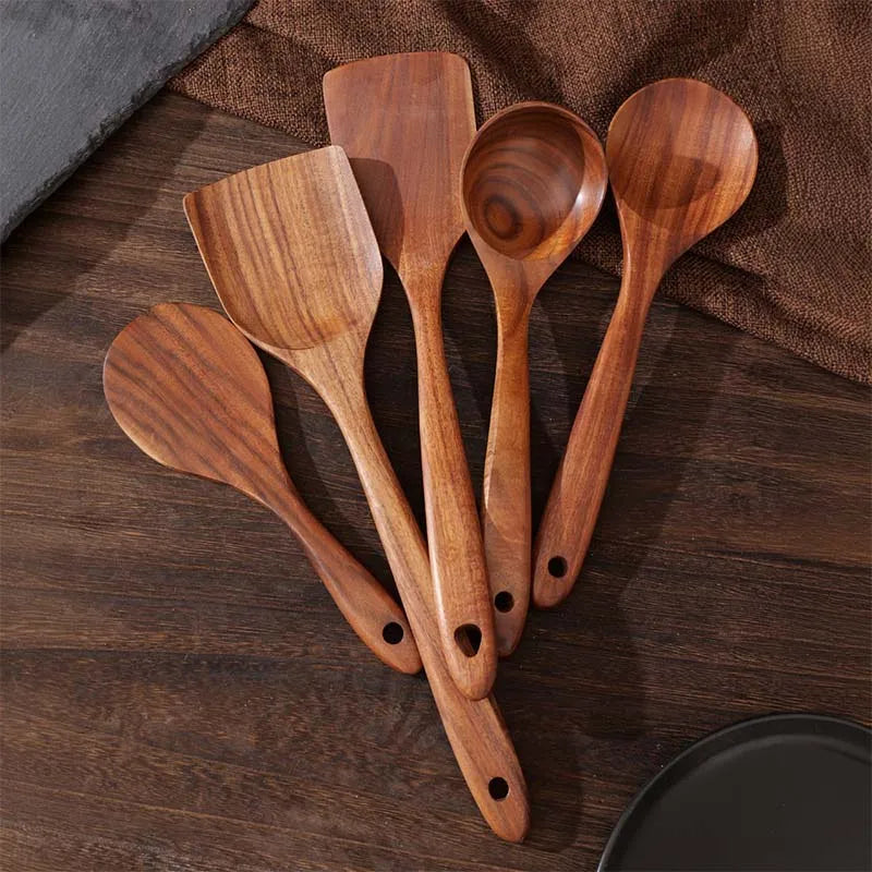 Wooden Kitchen Utensils Set 5 Pieces Odor Free Rot Resistant