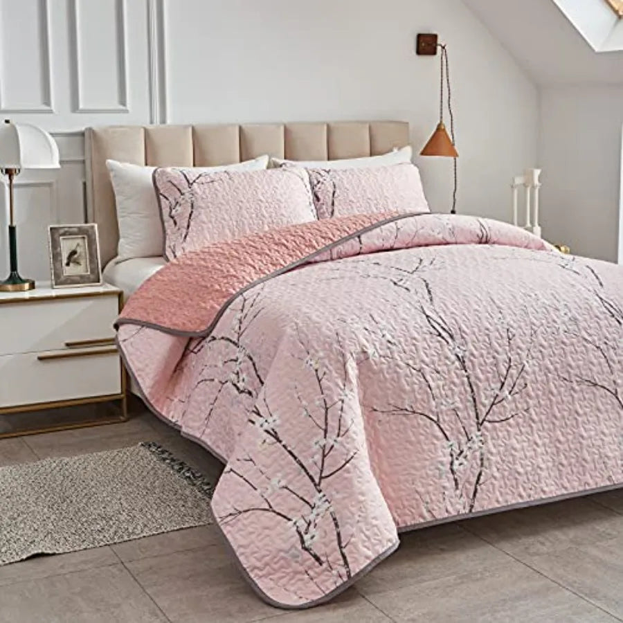 3 Pieces Reversible Quilt Set Queen Full Size 88x88 Soft Microfiber Lightweight Coverlet Bedspread Summer Comforter Set Bed Cov