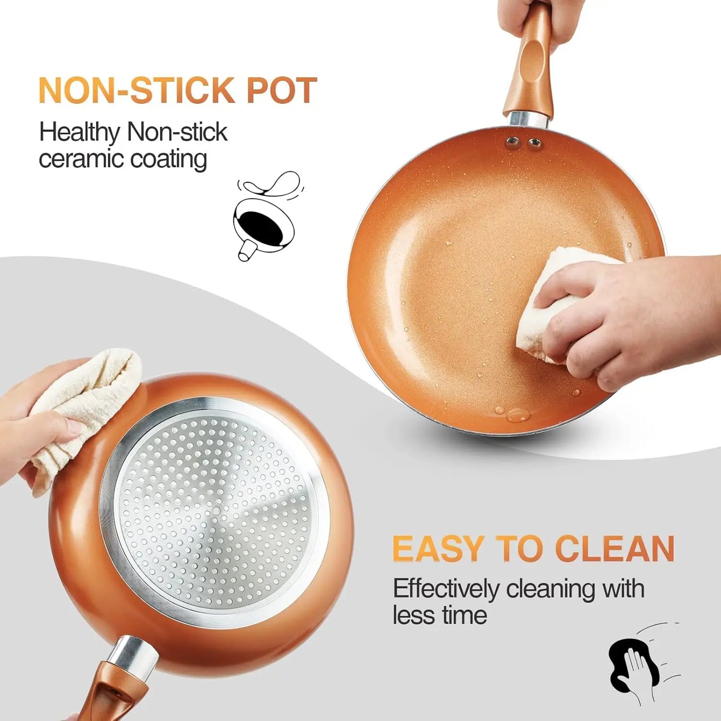 Hign Concerned 11 Piece Copper Ceramic Nonstick Cookware