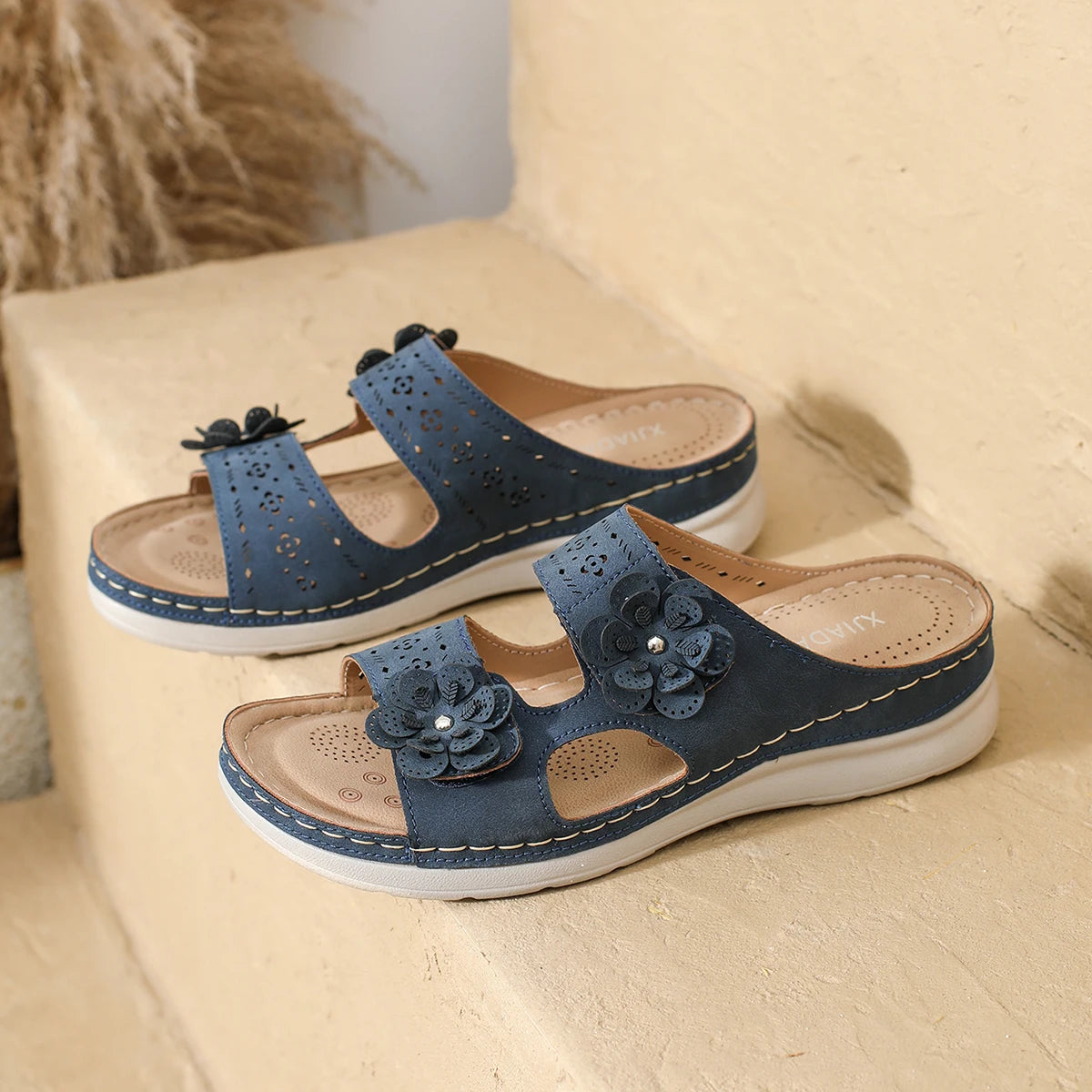 Women Slippers Flower Wedge Sandals Summer Fashion Casual