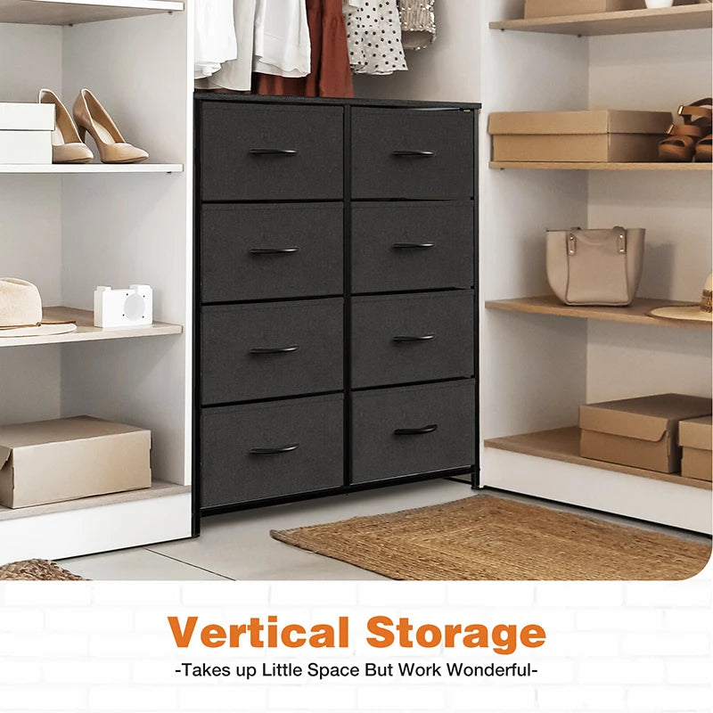 Sweetcrispy Dresser for Bedroom with 8 Drawers Tall Dresser & Chest of Drawers Fabric Dresser with Wood Top and Sturdy Steel Fra