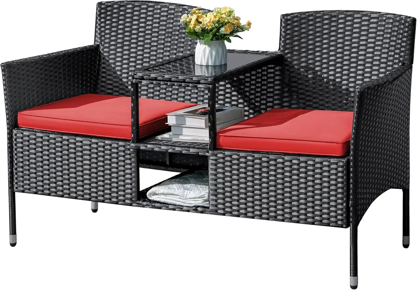 ANGDUO Outdoor Furniture Loveseat Patio Wicker With Table