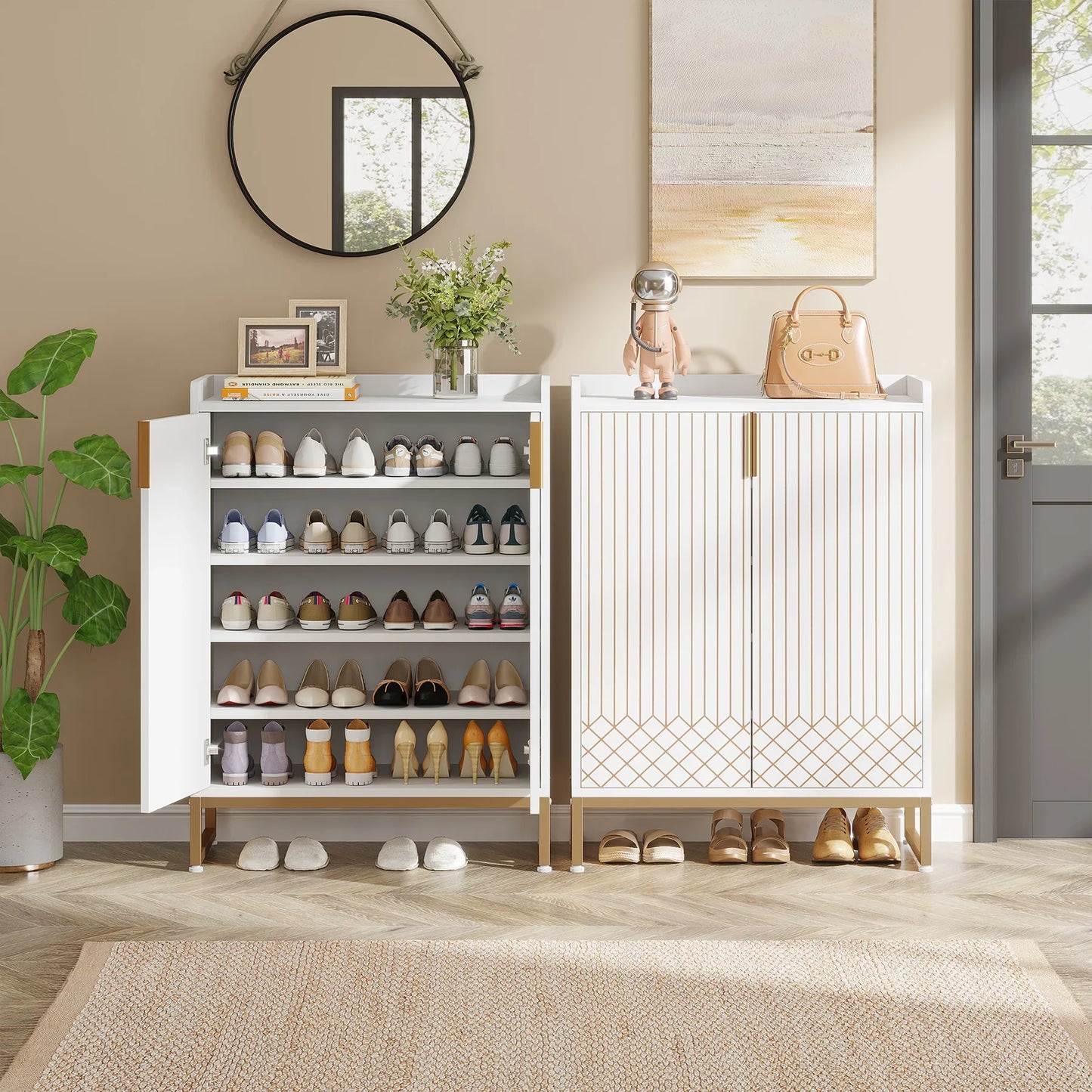 Tribesigns 5 Tier Shoe Cabinet Wood Storage Organizer