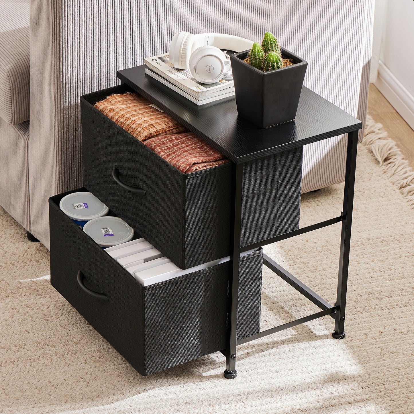 JHK Nightstand Bedside Table With Storage Drawers Cabinet
