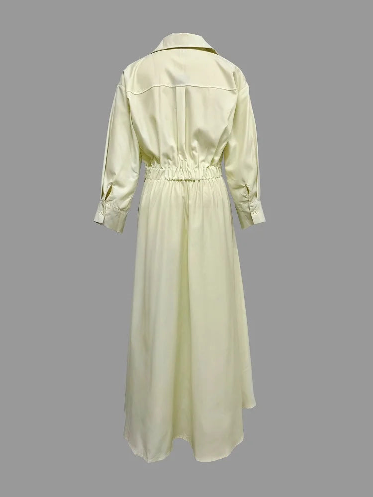 OSHOPLIVECN Floral Lapel Collar Pleated A Line Dress