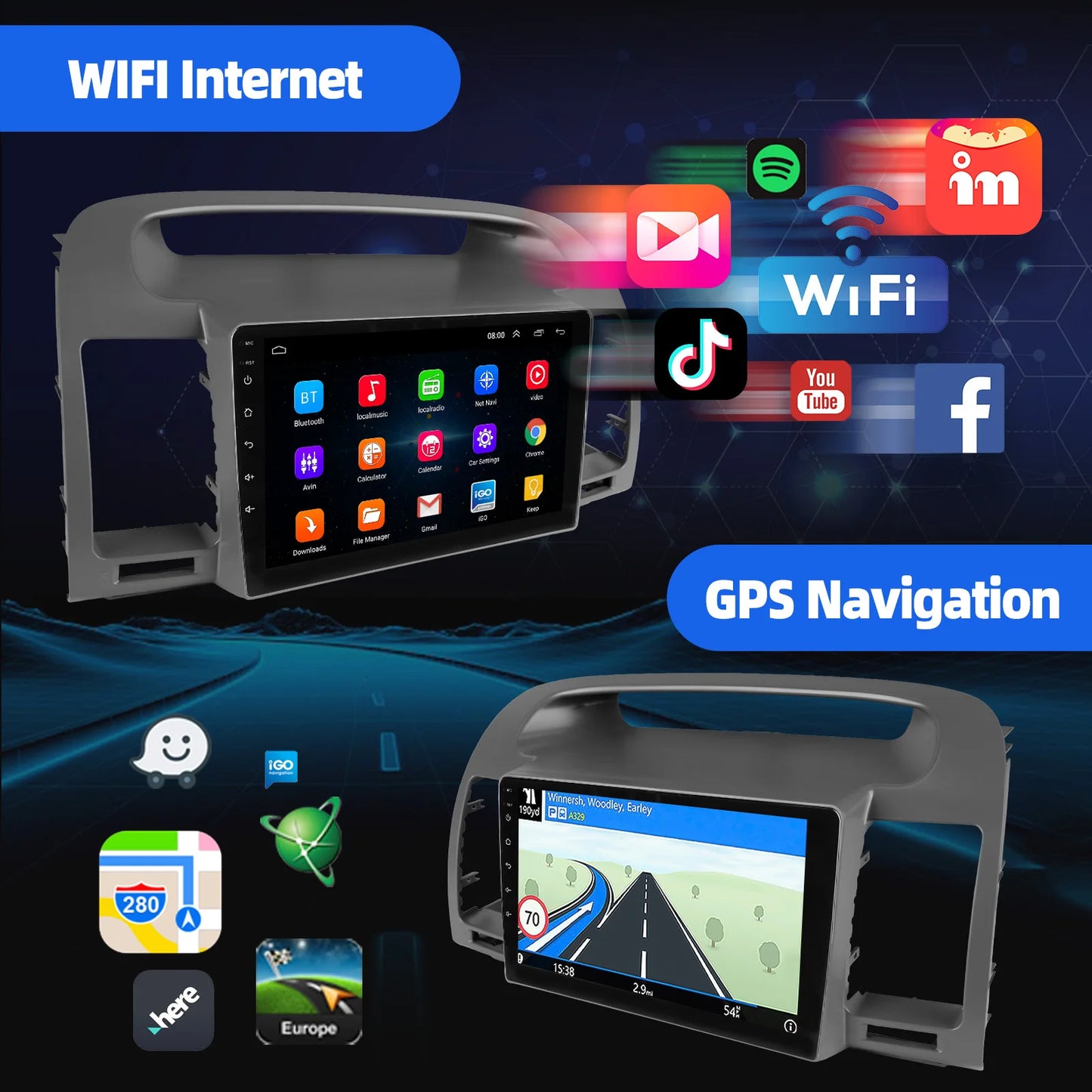 ESSGOO Car Stereo With CarPlay Android Auto GPS Navi