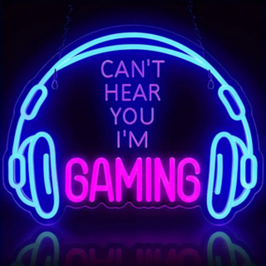 Can't Hear You I'm Gaming Neon Sign, LED Headphone Gaming Neon USB Powered Lighting Gaming Area Video Room Bedroom Wall Decor