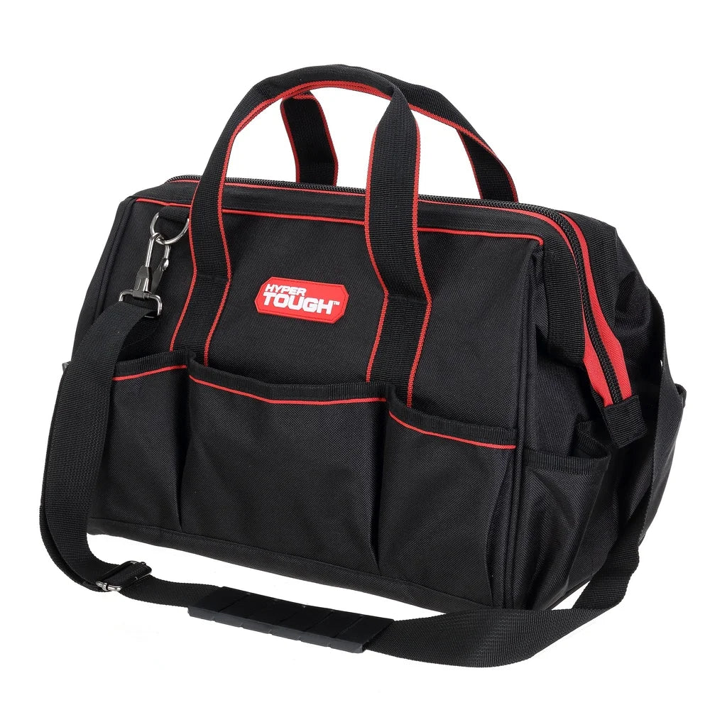 15 Inch Large Mouth Tool Bag with 8 Internal Pockets and 10 External Pockets Adjustable Shoulder Strap Home Garage Car Use