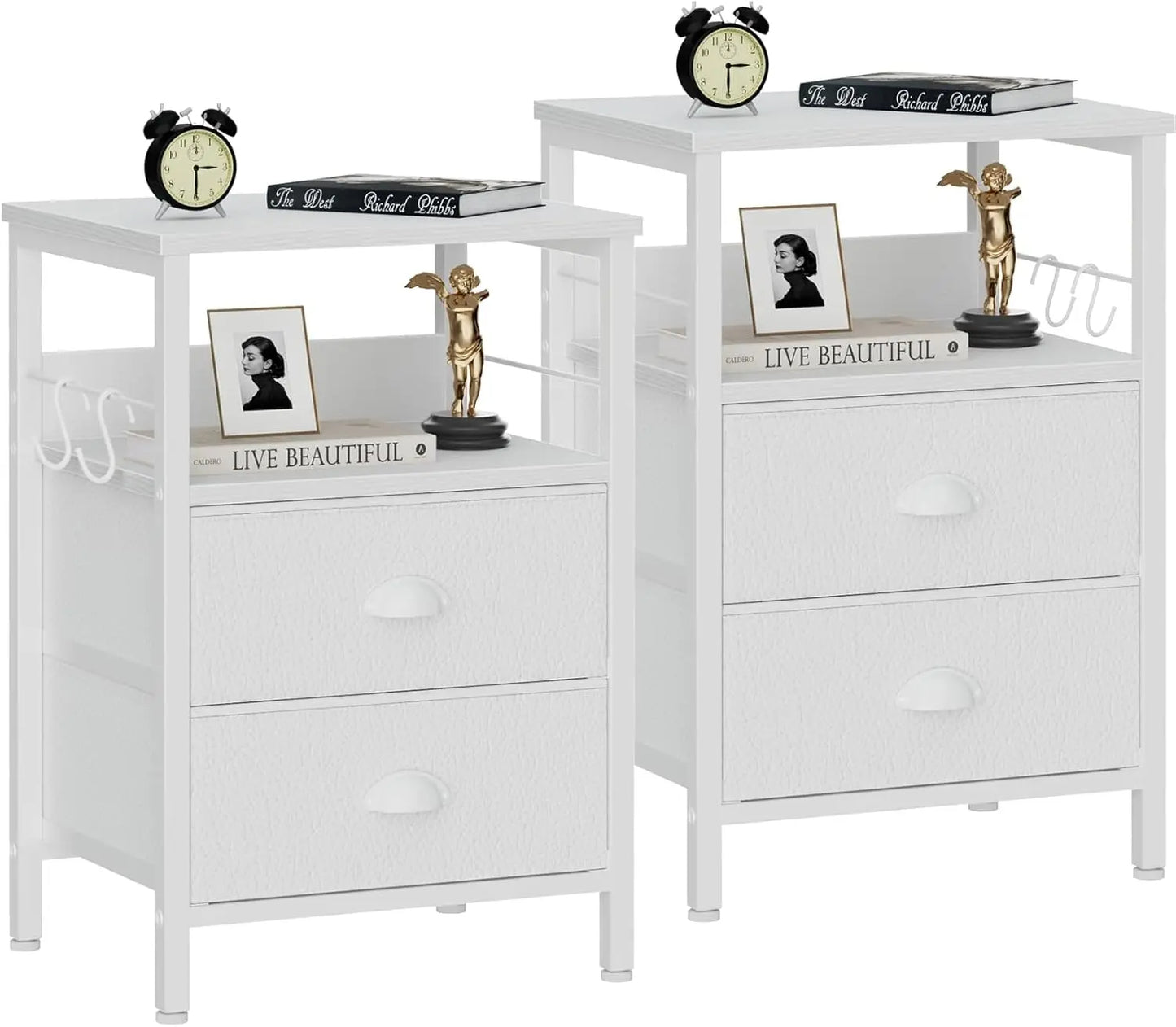 Frame Nightstands Set 2 End Tables With Fabric Drawers