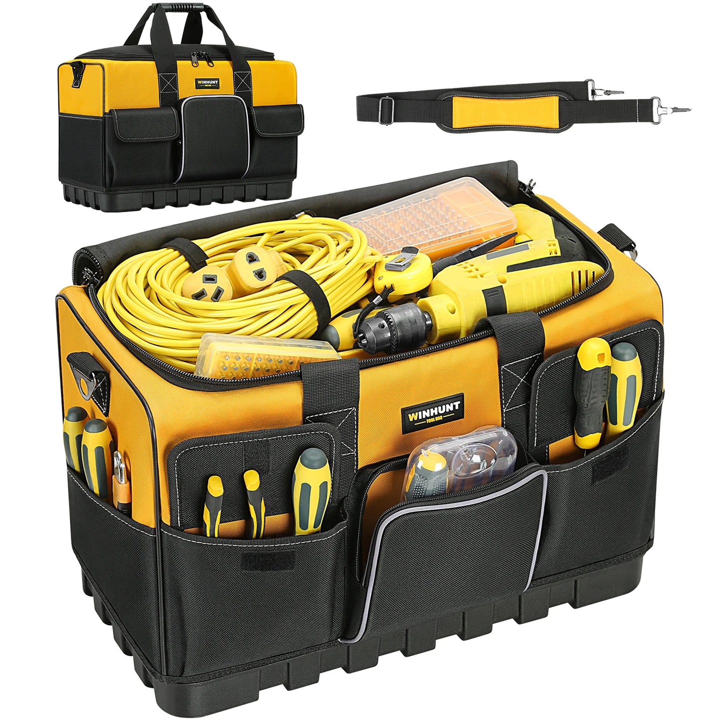 WINHUNT,Tool Bag, 20-inch Tool Organisers, 600 Denier Large Tool Bag for Home DIY & Equipment Storage, Yellow and Black
