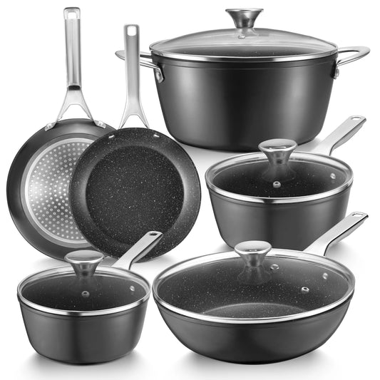 BEZIA Induction Cookware 10-Piece Nonstick Pots and Pans